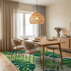 Tropical Green Monstera Palm Rug - Dining Room View