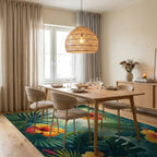 Tropical Hibiscus And Palm Leaf Design Rug Dining Room View