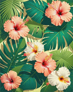 Tropical Hibiscus Flower Botanical Print Rug - Cutout View