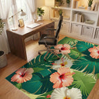 Tropical Hibiscus Flower Botanical Print Rug Office View