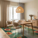 Tropical Hibiscus Palm Leaf Design Rug Dining Room View