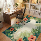 Tropical Hibiscus Palm Leaf Design Rug Office View