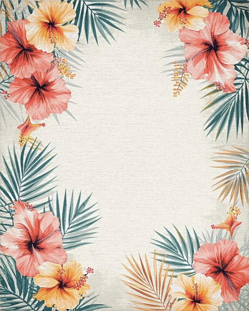 Tropical Hibiscus Palm Leaf Rug - Cutout View