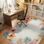 Tropical Hibiscus Palm Leaf Rug Office View