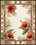 Tropical Hibiscus Red Floral Leaves Rug - Cutout View