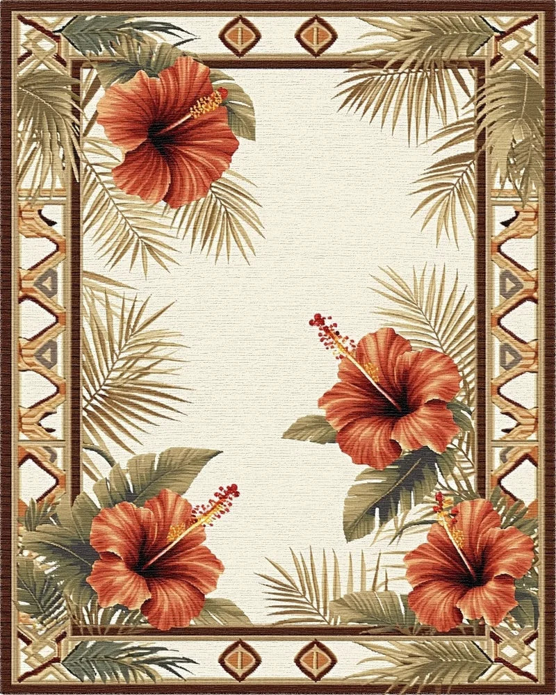 Tropical Hibiscus Red Floral Leaves Rug - Cutout View