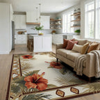 Tropical Hibiscus Red Floral Leaves Rug - Living Room View
