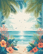 Tropical Hibiscus Shoreline Palms Rug - Cutout View