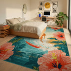 Tropical Hibiscus Surf Sunset Rug - Bedroom View