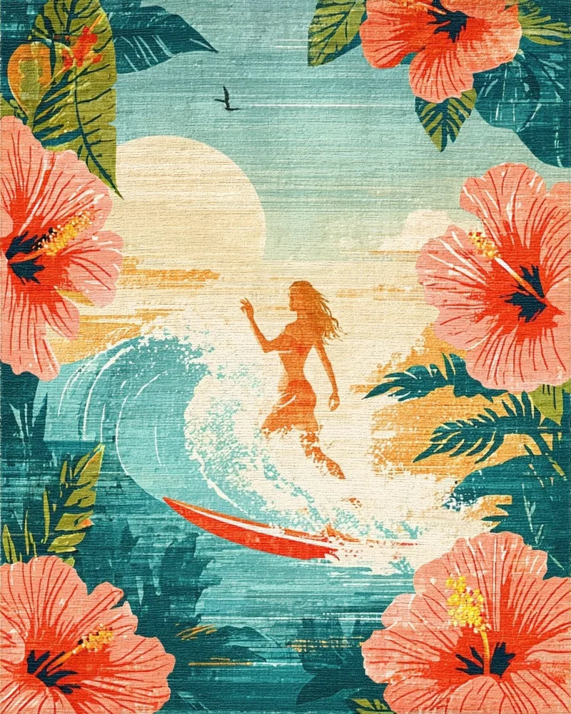 Tropical Hibiscus Surf Sunset Rug - Cutout View