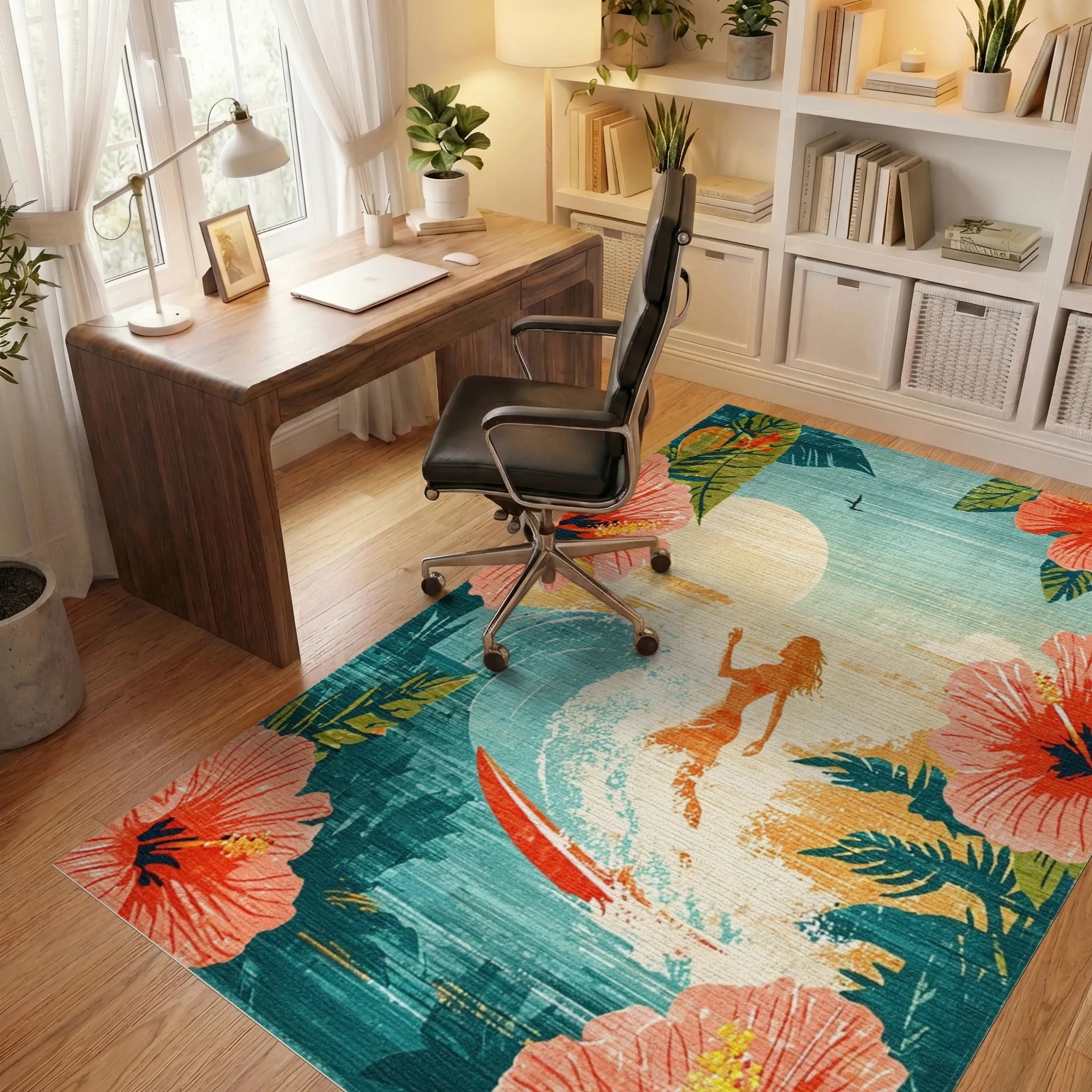 Tropical Hibiscus Surf Sunset Rug - Office View
