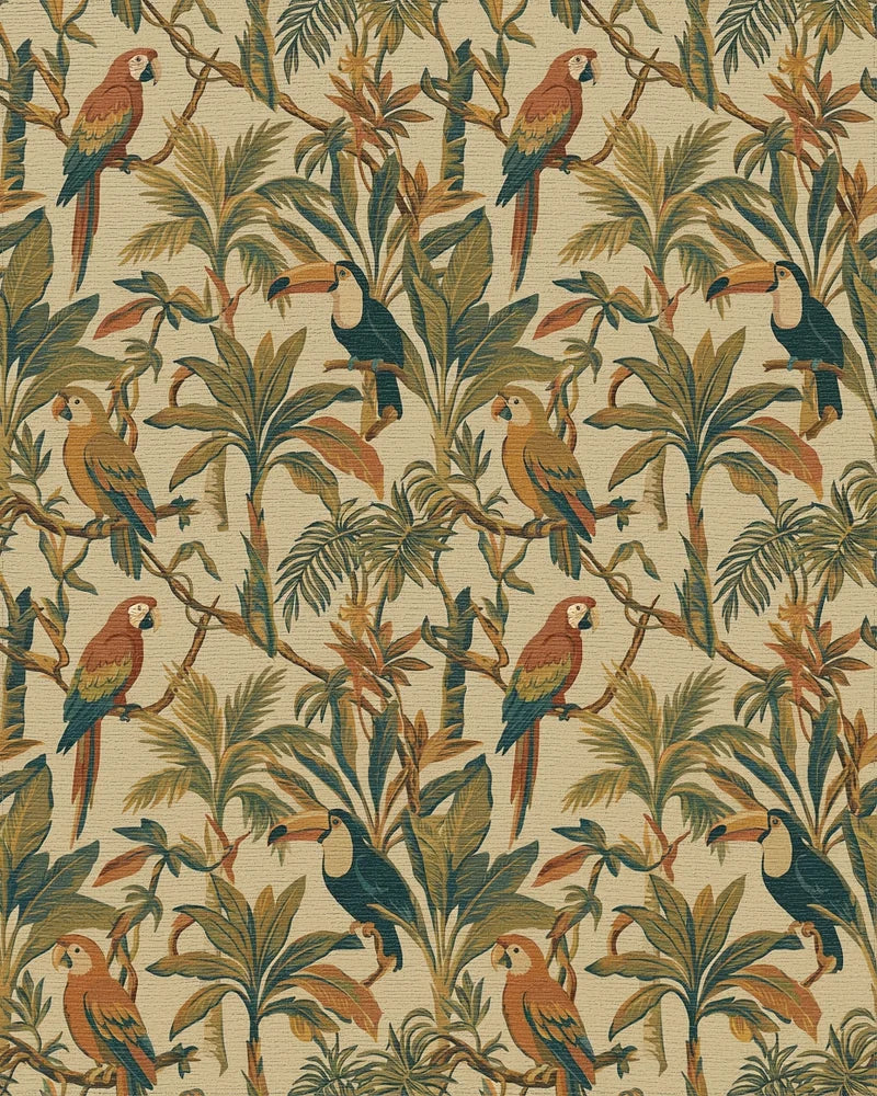 Tropical Jungle Birds Lush Greenery Rug - Cutout View