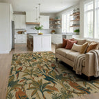 Tropical Jungle Birds Lush Greenery Rug Living Room View