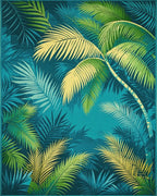 Tropical Jungle Leaf Pattern Teal Rug - Cutout View