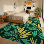 Tropical Leaf Patterned Botanical Design Rug Bedroom View
