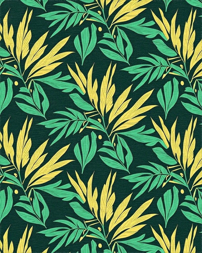 Tropical Leaf Patterned Botanical Design Rug - Cutout View