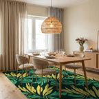 Tropical Leaf Patterned Botanical Design Rug Dining Room View