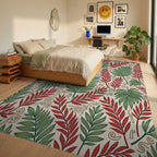 Tropical Leaf Print With Swirls Rug Bedroom View