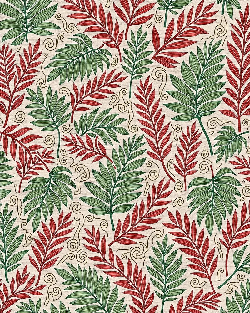 Tropical Leaf Print With Swirls Rug - Cutout View