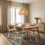 Tropical Leaf Print With Swirls Rug Dining Room View
