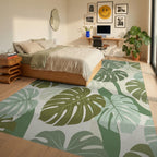 Tropical Monstera Leaf Medley Rug Bedroom View