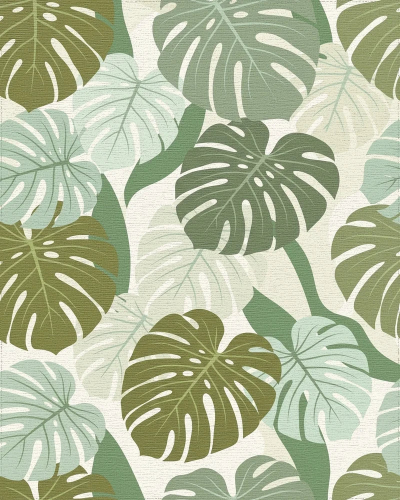 Tropical Monstera Leaf Medley Rug - Cutout View