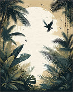 Tropical Palm Silhouette Moon Birds Rug - Cutout View
