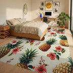 Tropical Pineapple Hibiscus Pattern Rug Bedroom View
