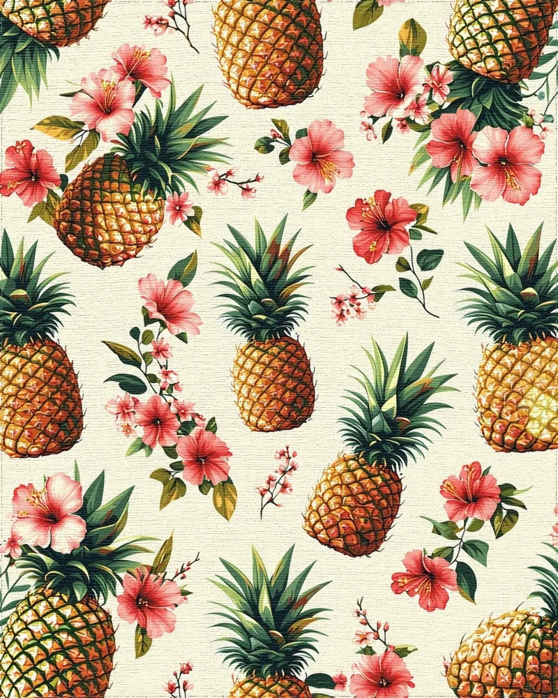 Tropical Pineapple Hibiscus Pattern Rug - Cutout View
