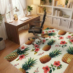 Tropical Pineapple Hibiscus Pattern Rug Office View