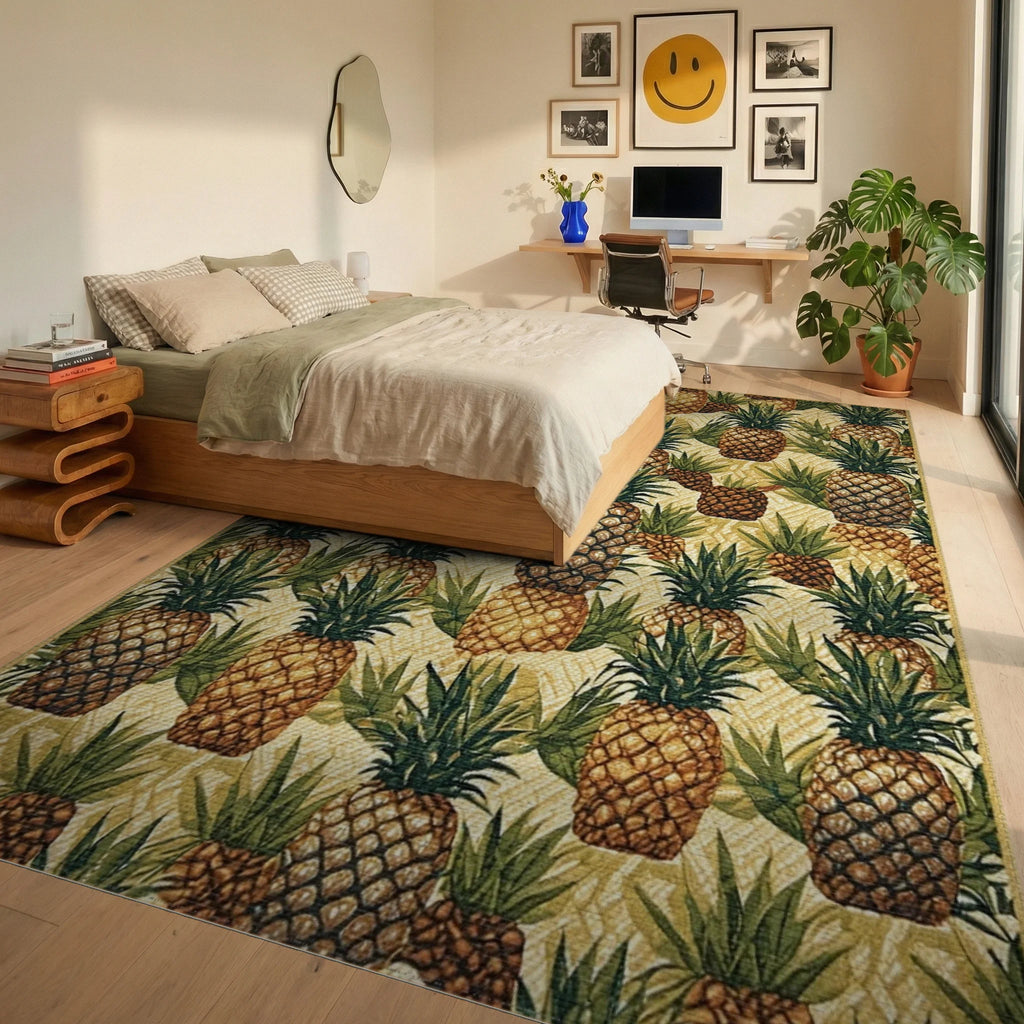 Tropical Pineapple Pattern Rug - Bedroom View
