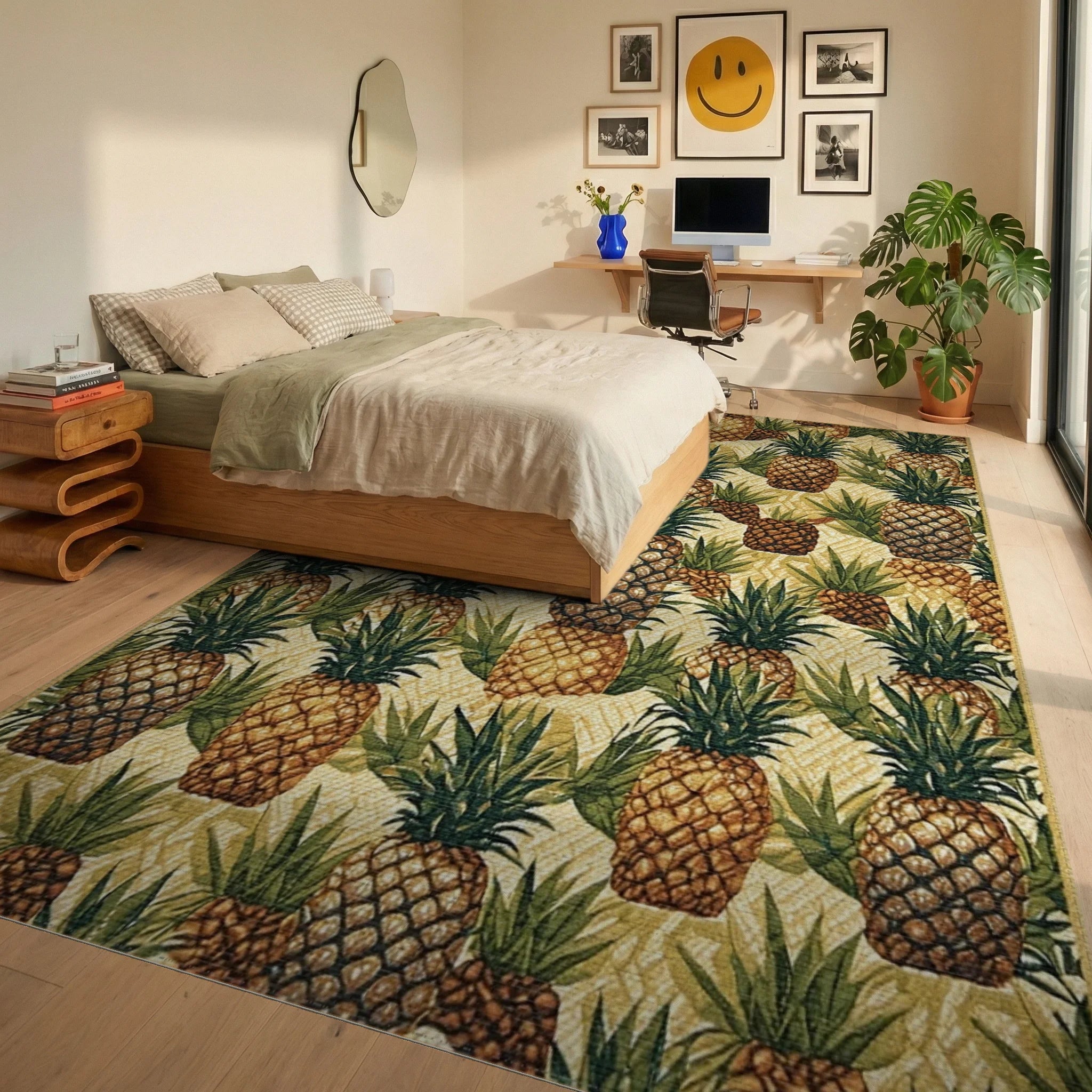 Tropical Pineapple Pattern Rug - Bedroom View
