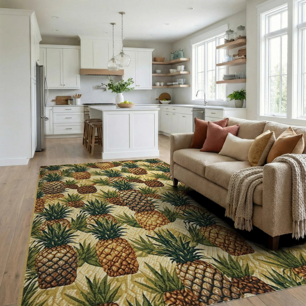 Tropical Pineapple Pattern Rug - Living Room View