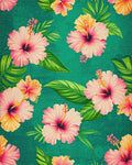 Tropical Pink Hibiscus Leaves Teal Rug - Cutout View