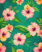 Tropical Pink Hibiscus Leaves Teal Rug - Cutout View