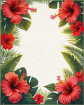 Tropical Red Hibiscus Green Foliage Arrangement Rug - Cutout View