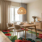 Tropical Red Hibiscus Green Foliage Arrangement Rug Dining Room View