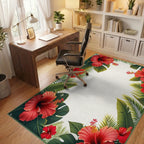 Tropical Red Hibiscus Green Foliage Arrangement Rug Office View