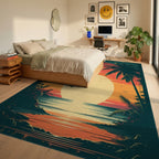 Tropical Sunset Beach Palm Tree Design Rug Bedroom View