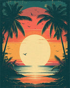 Tropical Sunset Beach Palm Tree Design Rug - Cutout View