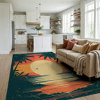Tropical Sunset Beach Palm Tree Design Rug Living Room View
