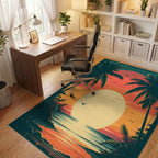 Tropical Sunset Beach Palm Tree Design Rug Office View