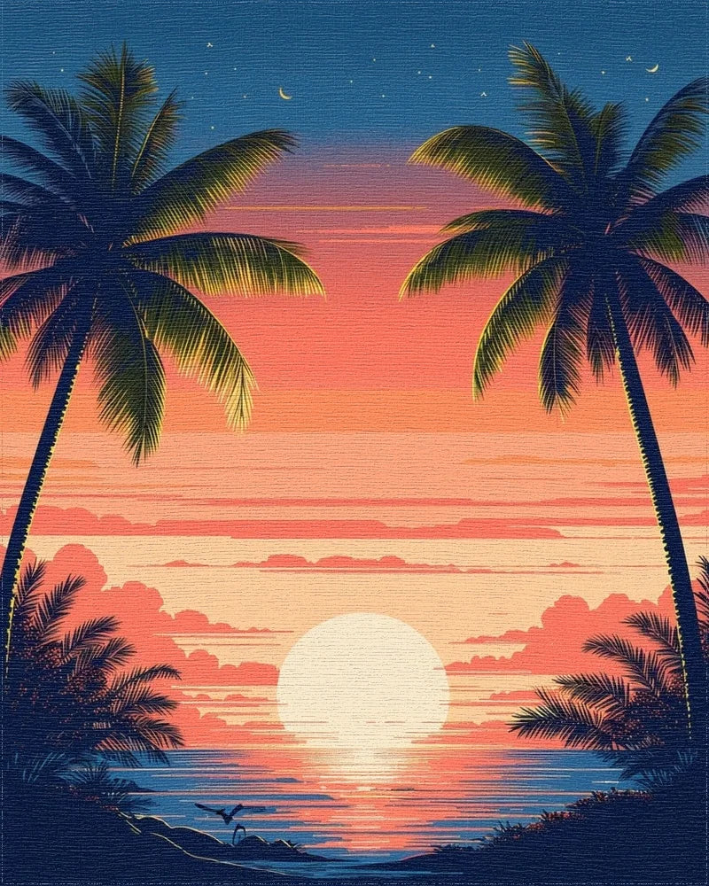 Tropical Sunset Palm Tree Landscape Rug - Cutout View