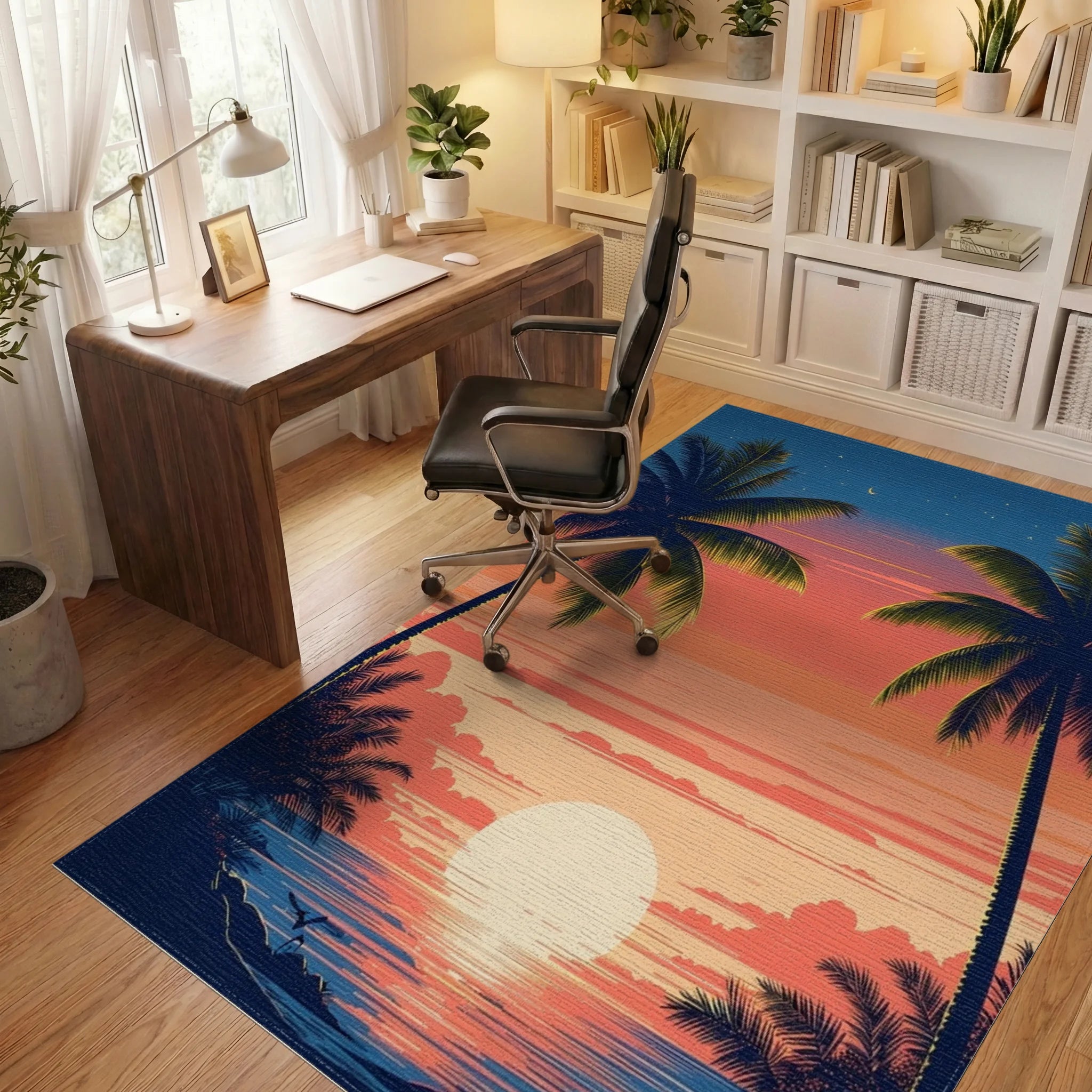 Tropical Sunset Palm Tree Landscape Rug - Office View