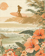 Tropical Surf Sunset Hibiscus Rug - Cutout View