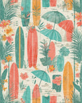 Tropical Surfboards Hibiscus Umbrella Palms Rug - Cutout View