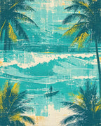 Tropical Teal Palm Ocean Scene Rug - Cutout View