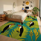 Tropical Toucan Foliage Pattern Rug Bedroom View