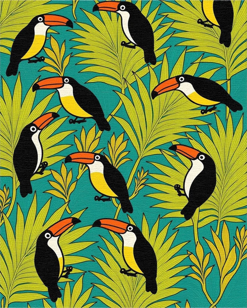 Tropical Toucan Foliage Pattern Rug - Cutout View
