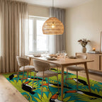 Tropical Toucan Foliage Pattern Rug Dining Room View